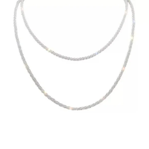 Sliver Choker Necklace for Women Rhinestone Crystal Chain Jewelry Engagement - Picture 5 of 5